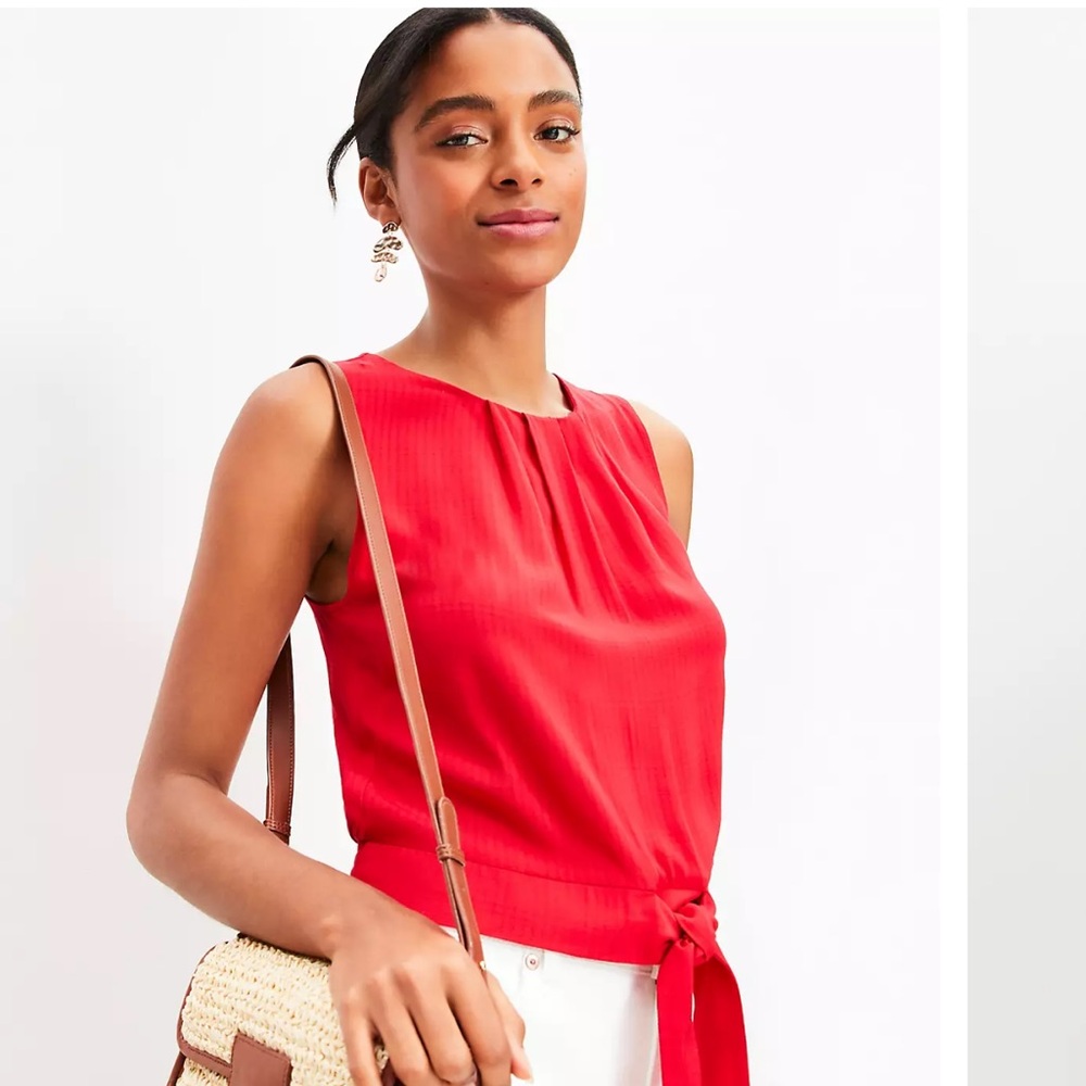 NWT LOFT Red Sleeveless Tie-Front Blouse S